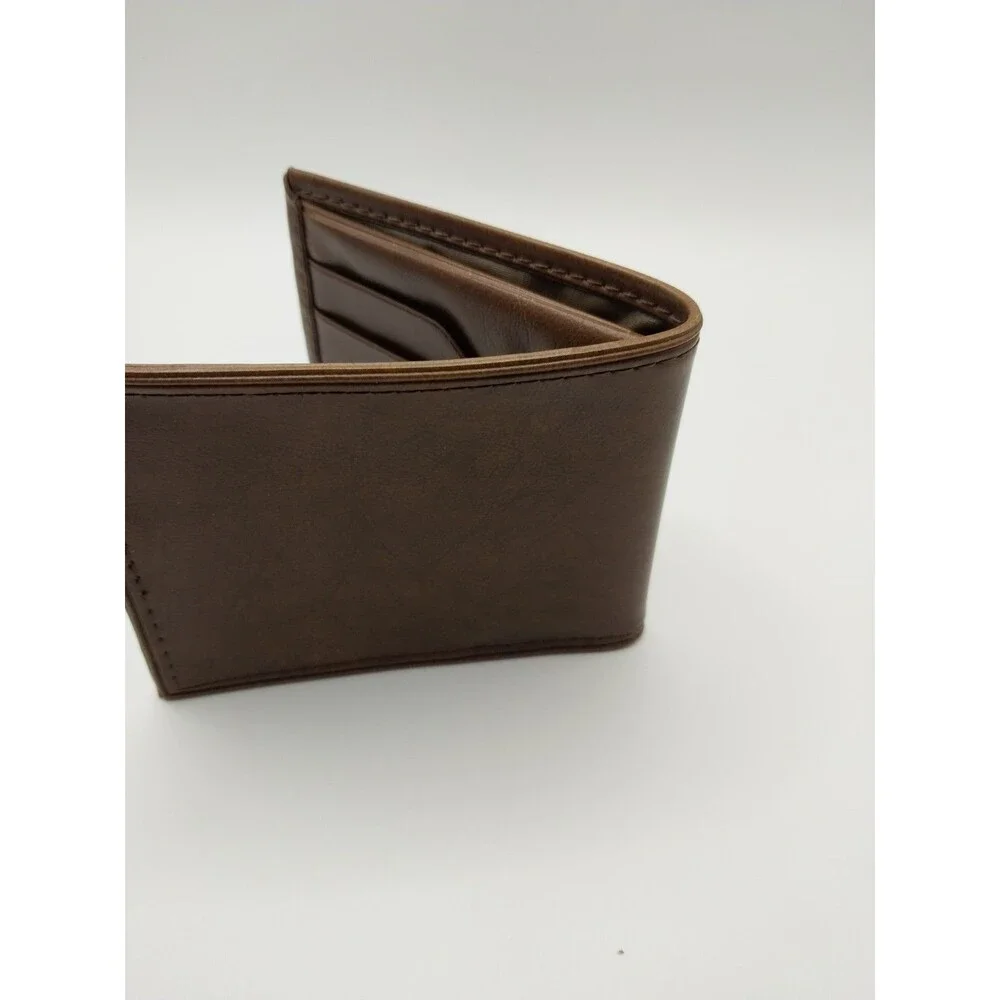 Golden Steer Billfold Wallet Brown Faux Leather with Picture Gallery